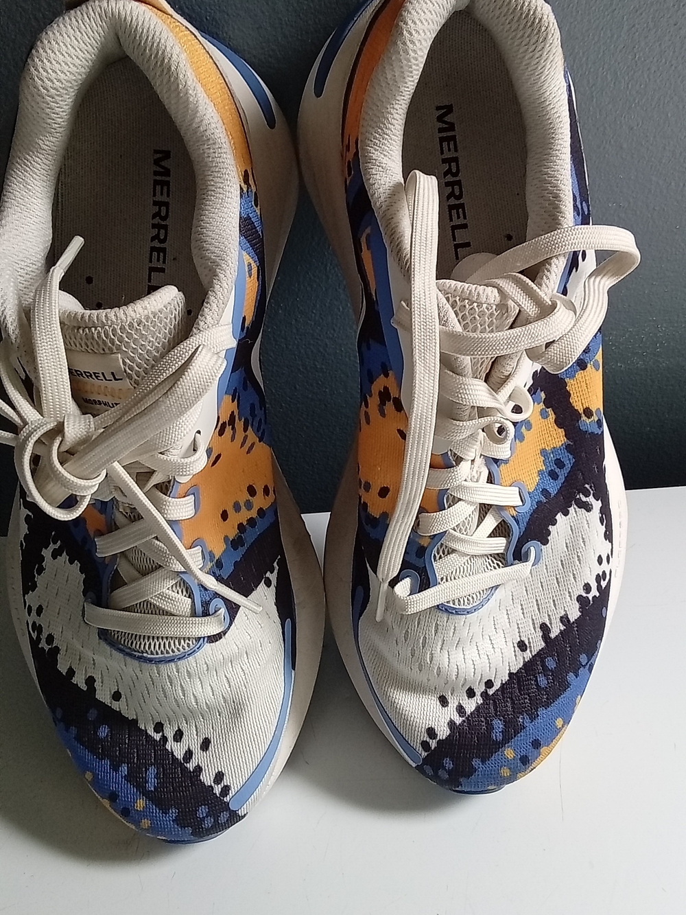 Merrell Morphlite Trail‎ Running Shoes Multi Color Blue Orange Cream Mens 12